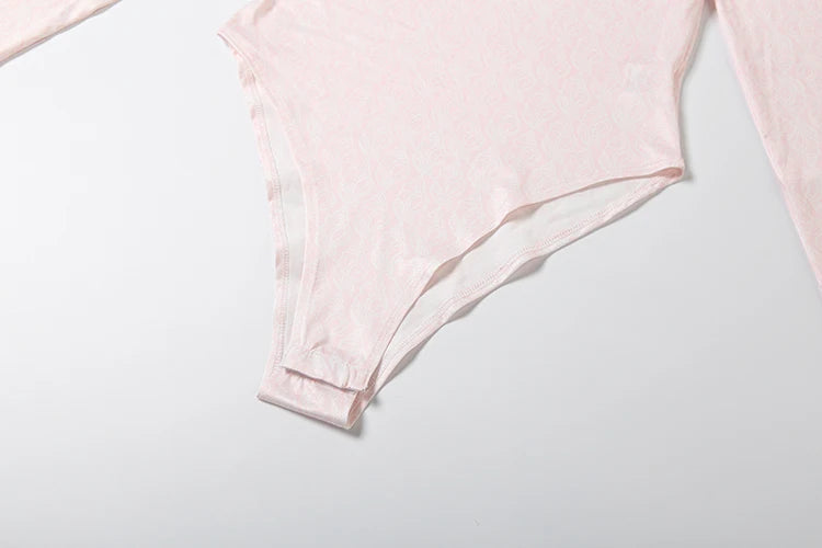 Simple 2-Piece Set Women o-Neck Pattern Long Sleeve Skinny Bodysuits+Cross Folds Mini Skirts Matching Elegant Chic Suits