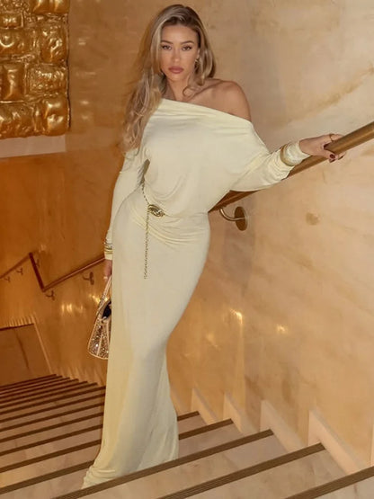 One Shoulder Long Sleeve Maxi Dress Fall 2025 Woman Clothes Evening Dresses Elegant Sexy Party Outfits