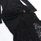 See Through Lace Mesh Black Party Dresses for Women Sexy Hollow Long Sleeve Side Split Maxi Dress