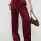 Women's Satin Silk Solid Color Pants Elegant Elastic Drawstring Waist Loose Fit Trousers for All Seasons Y2K Streetwear
