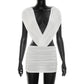 Women Bodycon Mini Dress Deep V Neck Backless Ruched Sleeveless Satin Dresses Evening Party Club Night Out Holiday Wear