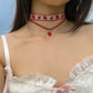 Cute Sweet Strawberry Pendant Short Necklace for Women Romantic Pink Korean Velvet Rope Chain Chokers Dopamine Jewelry Accessory