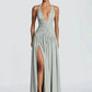 Women Halter Sexy Maxi Dress Deep V Neck Pleated Backless High Split Evening Party Dress Elegant Beach Long Dresses