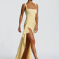 Elegant Spaghetti Strap Sexy Maxi Dress Women Gown Fashion Sleeveless Backless Thigh High Split Draped Club Long Dress