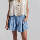 Women Y2K Retro Pleated Denim Shorts High Waist Elastic Waist Wide Leg Casual Shorts with Drawstring Pockets Streetwear
