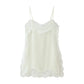 Women Lace Trim Satin High Low Tops Silk Spaghetti Strap Side Split Asymmetrical Cami Top Flowy Silky Layering Tops