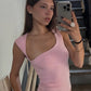 Asymmetric Neck Cut Out Tank Top Streetwear Summer Solid Color Sleeveless Backless Crop Tops Rave Clothing