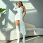 Asymmetrical Twist One Shoulder Draped Bodycon Dress Sexy White Long Sleeve Short Dresses for Women Clubwear