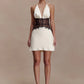 Lace Patchwork Sexy Mini Dress Women Gown Elegant Halter V Neck Sleeveless Backless High Waist Club Party Dresses