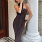 Halter Off-shoulder Sexy Maxi Dress For Women Coffee Strapless Sleeveless Backless Bodycon Club Party Long Dresses