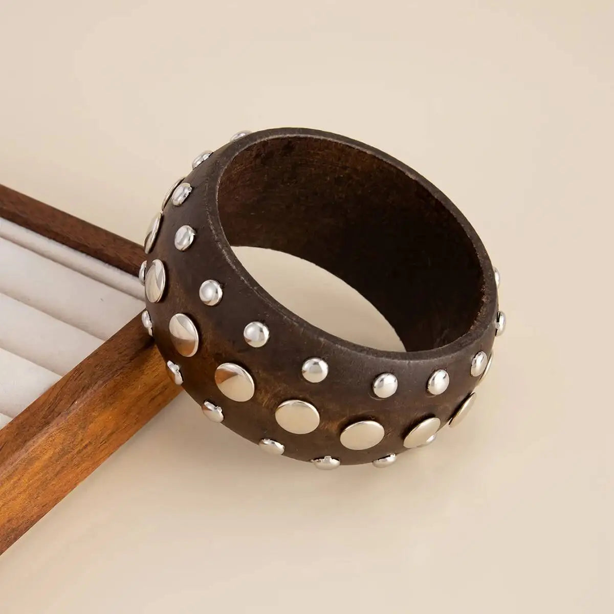 Hyperbole Wooden CCB Chunky Bangle Bracelet Vintage Punk Red Black Stackable Wide Grunge Jewelry for Women Creative