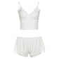 Embroidery Lace Ruffles 2 piece Sets Woman Summer Sexy Solid Sleeveless Top+Comfort Shorts Loungewear Skinny Outfits