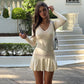 Long Sleeve Mini Dress with Lace Trim V Neckline and Waist Fashion 2026 Fall Dresses for Woman Elegant