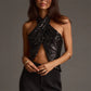 Women's Summer Halter Neck Tops Sparkly Sequin Sleeveless Open Back Slim Fit Vest for Party Club Night Wear