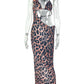 Leopard Print 2 Piece Set Women Lace-Up Halter Bra Tops+Irregular Hollow Waistless Maxi Dress Vacation Fashion Suit