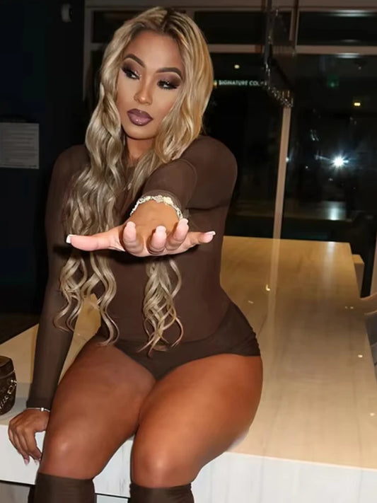 Casual 3 Piece Set Mesh Full Sleeve o-Neck Crop Tops+Shorts+Foot Cover Matching Autumn New Trend Streetwear Sexy Outfits