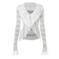 Tie Front Ruffled V Neck Long Sleeve Crop Tops Boho White Shirts & Blouses Woman Clothing Fall 2025 Fashion