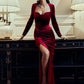 Square Collar Long Sleeve Sexy Maxi Dress For Women Velvet Fashion Ruched Split Bodycon Club Party Elegant Long Dress
