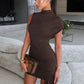 Irregular Draped Ruched Sexy Mini Dress For Women Elegant Turtleneck Sleeveless High Waist Pleated Club Party Dress