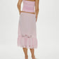 Women Half Slip Long Skirt Lace Trim Satin Underskirt Elastic Waist Aline Silky Slips Skirt for Under Dress Party Club