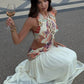 Women Floral Print Sleeveless Sexy Maxi Dress Front Lace Up Waist Cutout Long Dress Summer Vacation Beach Party Dresses