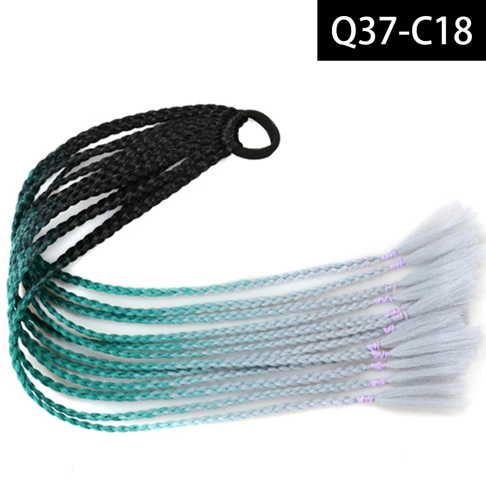 Synthetic Colored Braided Ponytail Hair Extension Rainbow Color Braids Pony Tail With Elastic Band Girl's Pigtail