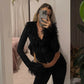 Zip Up Cardigan Long Sleeve Top with Fluffy Faux Fur Collar and Cuffs 2026 Fall Winter T Shirts Woman