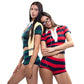 Striped Print 2-Piece Set Women Lapel Single-Breasted Patchwork t-Shirt+Simple Mini Short Sporty Style Streetwear
