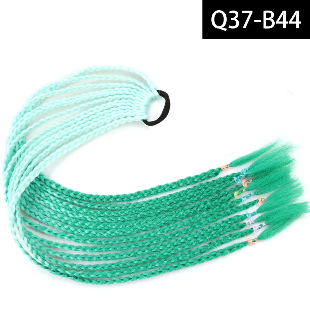 Synthetic Colored Braided Ponytail Hair Extension Rainbow Color Braids Pony Tail With Elastic Band Girl's Pigtail