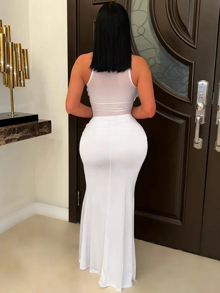 Patchwork Mesh Dress Women Sexy Sleeveless Elegant Knot Butterfly Bra Banquet Party Slim Stretch Activity Vestidos