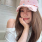 Women's Distressed Denim Baseball Cap with Colorful Beads, Light Blue Frayed Brim Hat for Beach, Sweet Street Accessory