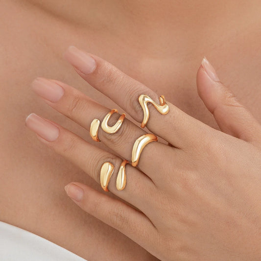 4Pcs Creative Water Drop Rings Set for Women Trendy Goth Geometric Adjustable Open Finger Rings Couple Y2K Jewelry