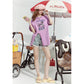 Lavender Oversized Print Ruffle Slit T-Shirt for Women