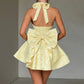 Women Sleeveless Halter Neck Dress Summer Jacquard Big Bow Backless Mini Party Dress for Beach Club Streetwear