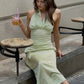 Summer Polka Dot Print 2-Piece Set Women Halter Bandage v-Neck Backless Folds Vest+Elastic Waist Simple Skirt Chic Suit