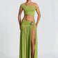Elegant Dress Set Women Skew Collar Crop Top And Split Skirt Matching Set Fashion Backless Pleated Skirt Two Piece Set