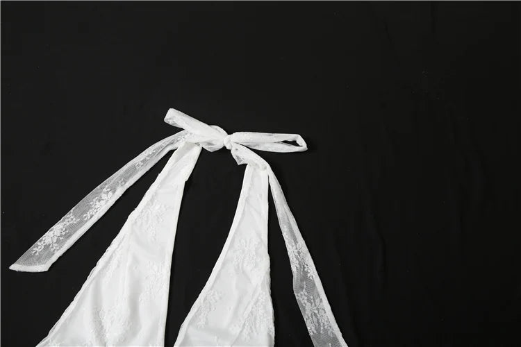 Hottie Mesh Patchwork Tank Tops Women Halter Low-Neck Backless Bow Decoration Splits Hem Wild Summer Style Streetwear