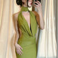 Sexy Deep V Backless Split Maxi Dress Elegant European Style Clothes Women’ Evening Dresses Black