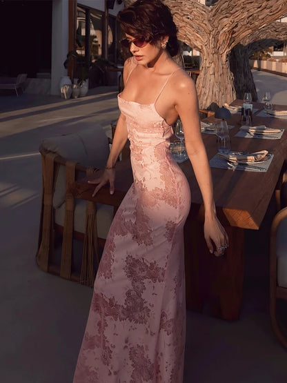 Cross Backless Jacquard Dress Women Sexy See Through Low-Neck Sleeveless Fashion Elegant Vacation Party Club Bodycon