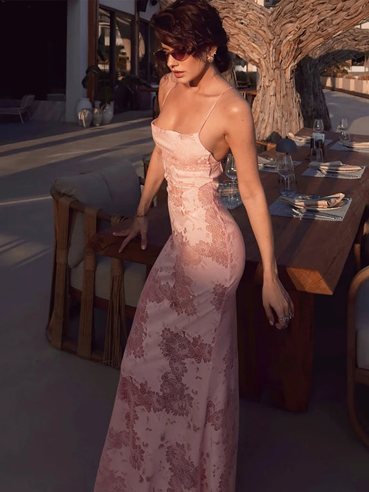 Cross Backless Jacquard Dress Women Sexy See Through Low-Neck Sleeveless Fashion Elegant Vacation Party Club Bodycon