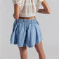Women Y2K Retro Pleated Denim Shorts High Waist Elastic Waist Wide Leg Casual Shorts with Drawstring Pockets Streetwear