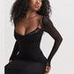 Elegant Sheer Long Sleeve Bodycon Maxi Dress For Women Fashion Mesh Black Strapless Backless Club Party Sexy Dress