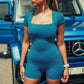 Athletic Sport Romper Square Neck Short Sleeve Jumpsuit Women Sexys One Pieces Baddie Outfit Fashion Clothes