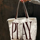 Off White Large Canvas Tote Bag with Bold Maroon "PLAY" Print for Women