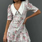 Short Sleeve Floral Mini Dress For Women Robe Turn-down Collar Elegant French Dress Ladies Fashion High Waist Dresses