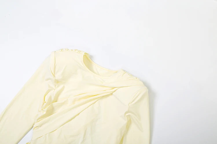 Ruched Kink Design Long Dress Women Autumn New Trend o-Neck Backless Full Sleeve Prom Party Elegant Skinny Vestidos