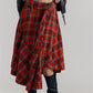 Vintage Asymmetrical Plaid Maxi Skirt for Women Gothic Pirate Elastic Waist A-Line Pleated Long Skirts Y2K Streetwear