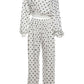 Casual Fashion 2 Piece Set Woman Polka Dot Print Skew Collar Full Sleeve T-Shirts+Drawstring Long Pants Classic Suits
