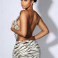 Sequins Patchwork 2 Piece Set Woman Zebra Stripes Swing Collar Backless Tank Tops+Mini Skirts Street Wild Style Suits