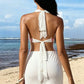 Flower Applique Backless Dress Women Sexy  Hollow Cross Halter Bandages Sleeveless Fashion Vacation Party Bodycon